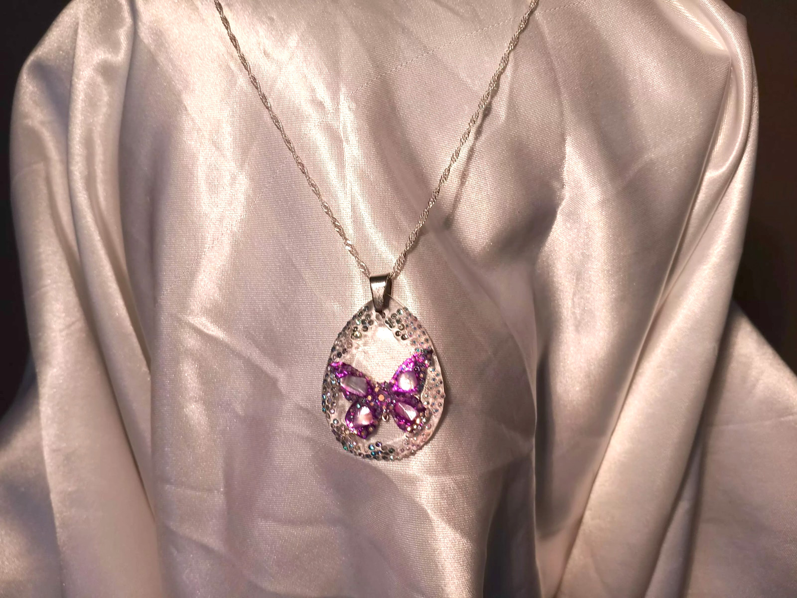 Crystal Butterfly Pendant Necklace, Reversible, Mother of Pearl The Perfect Gift