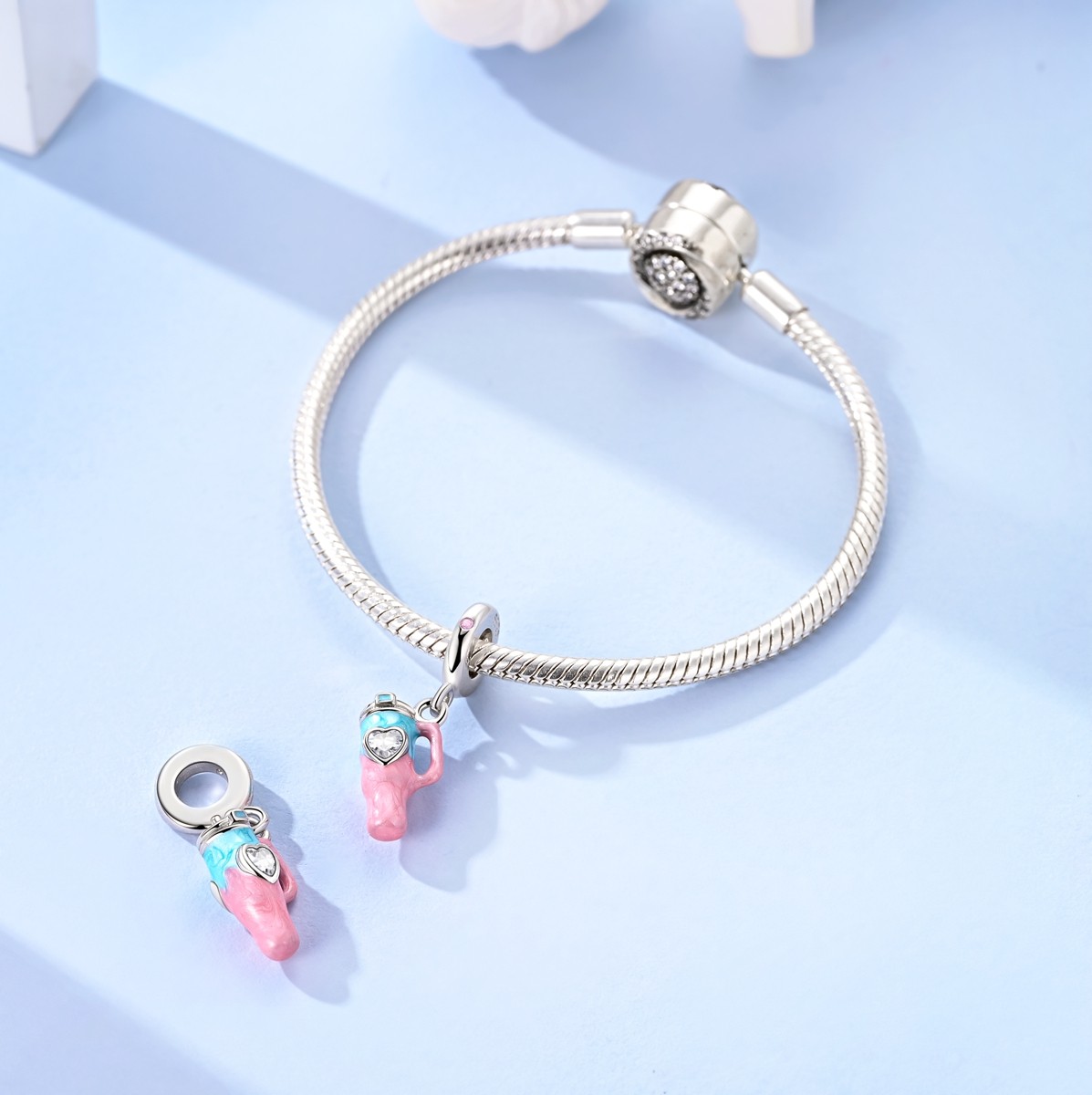 MULA 925 Sterling Silver Charm CZ Summer Water Cup Pendant for Women Bracelet