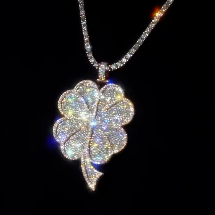 2.40Ct Round Cut Moissanite Flower Men’s Pendant 14K White Gold Plated Silver