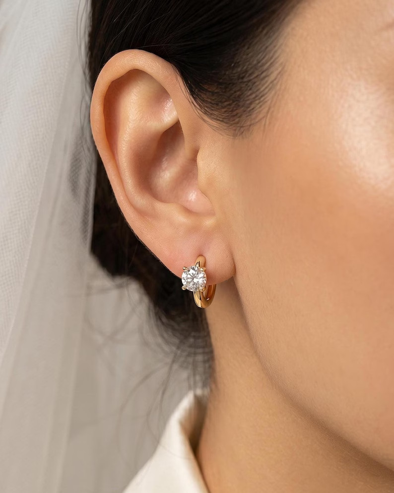 2Ct Moissanite Dangle Hoop Earrings VVS1-D Excellent Cut 14K Yellow Gold Plated