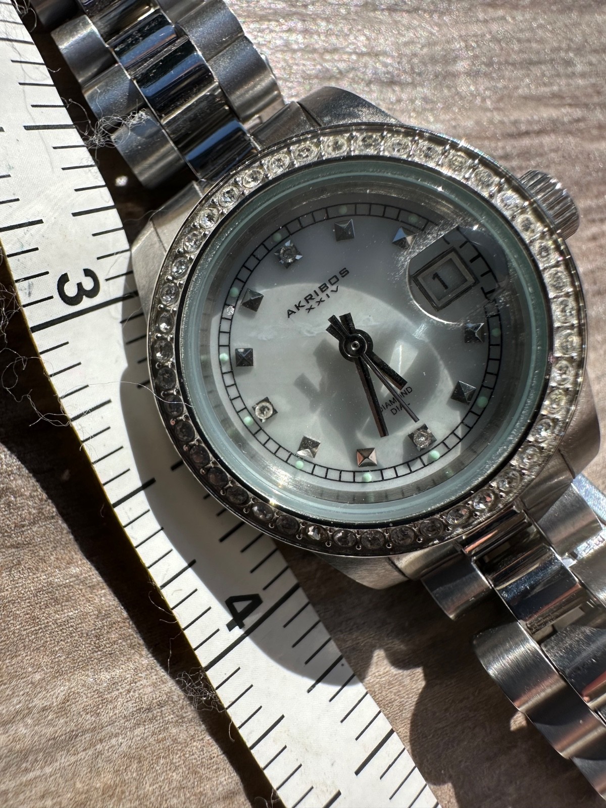 Akribos XXIV Watch for Women- 3 Real Diamonds on Dial- Diamond Crystal Bezel
