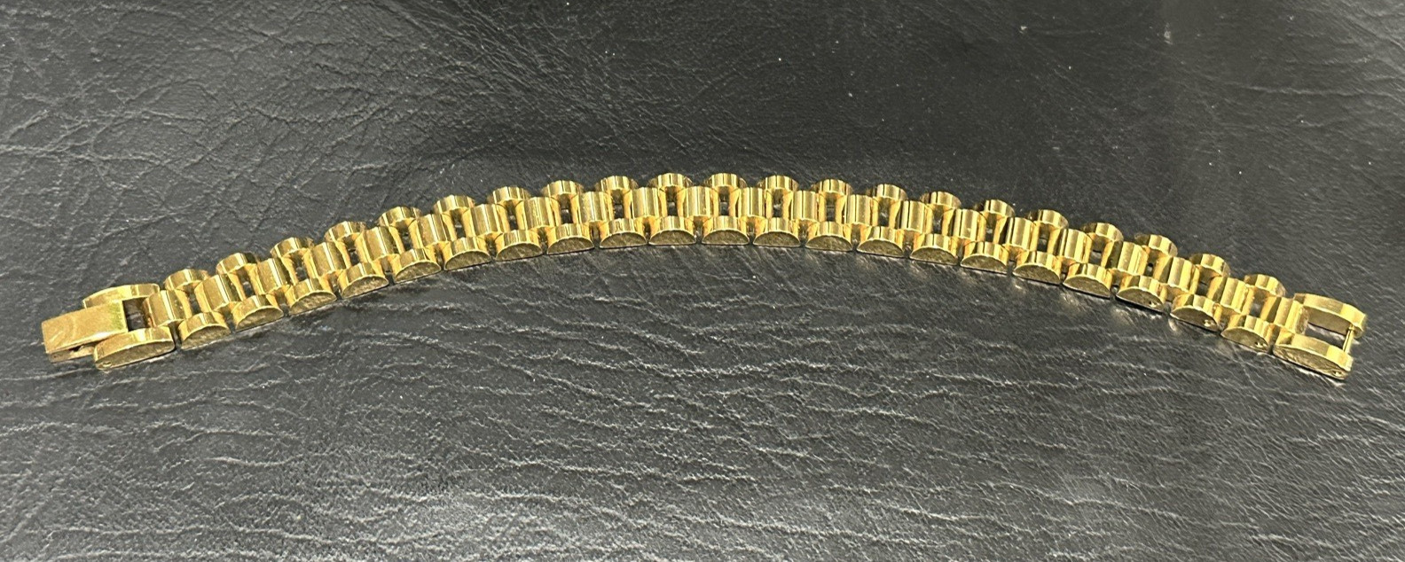 Stainless Steel Gold Tone Watch Style Link Bracelet Stackable Sz 6.75