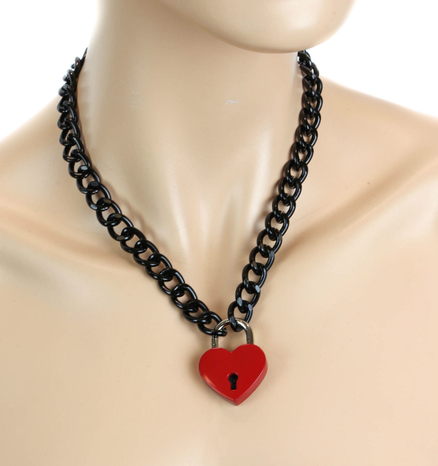 Heart Black Chain Padlock Lock Pendant Charm Choker Necklace Punk Goth Valantine