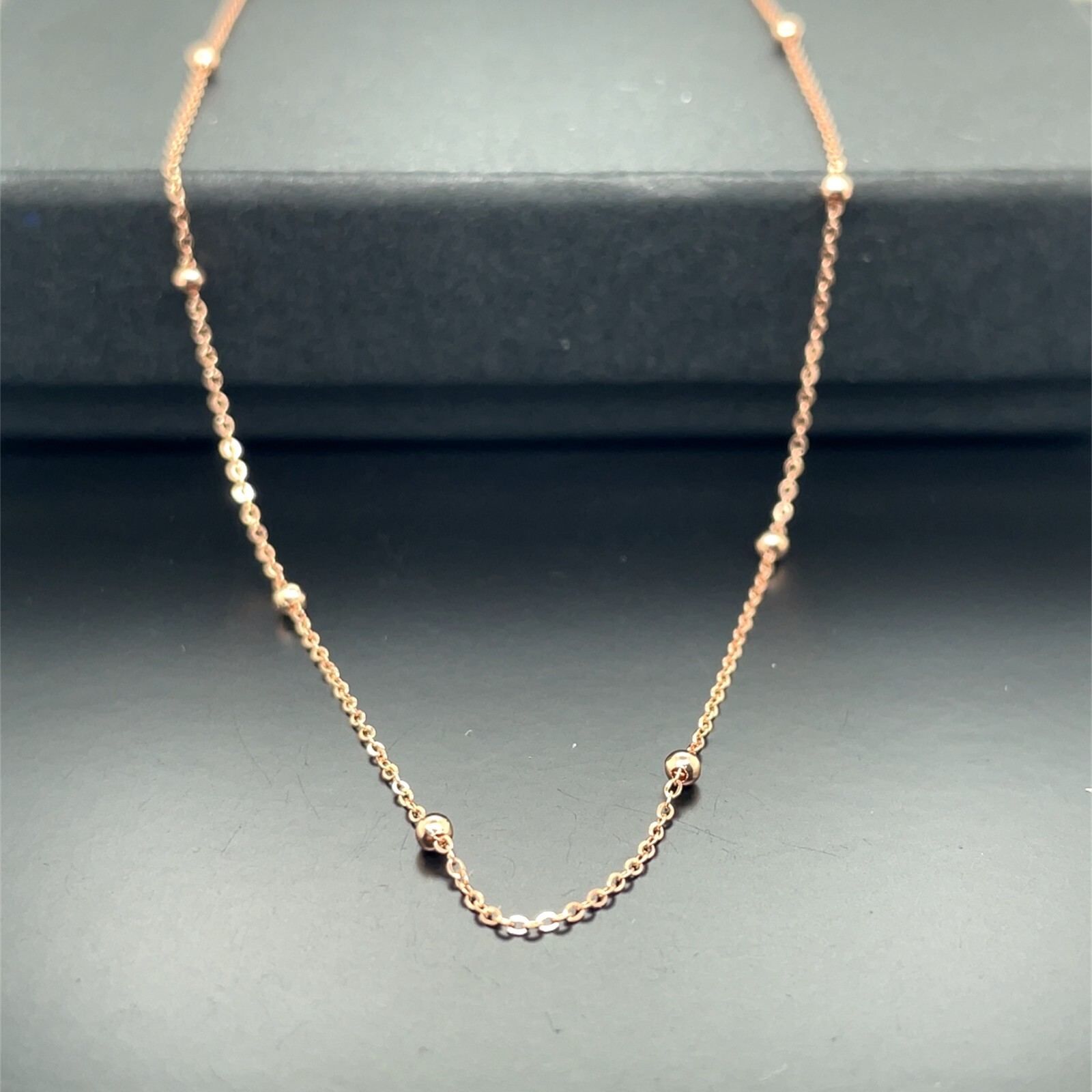 9ct Rose Gold Flat Trace Bead Chain Necklace 2mm Ladies Womens 16 18 20 22 24″