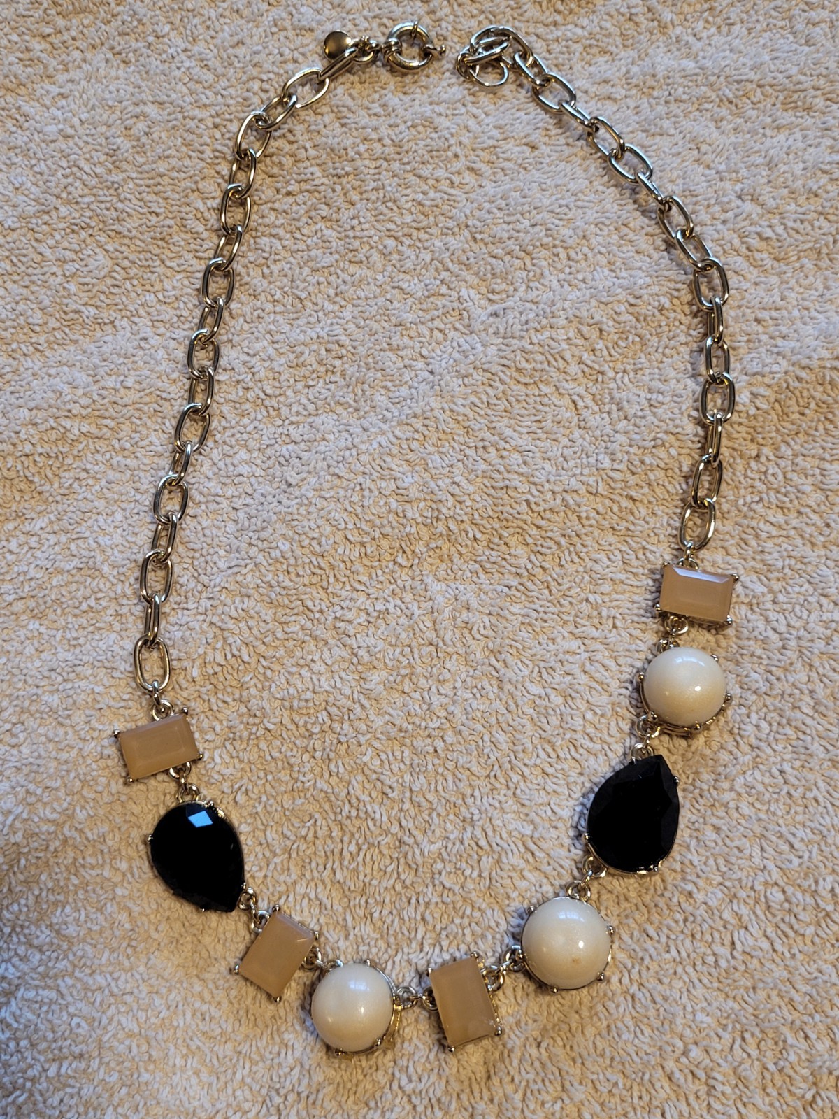 Vintage Gold Toned J Crew Necklace With Alternating Gems And Faux Pearls 20.5 In