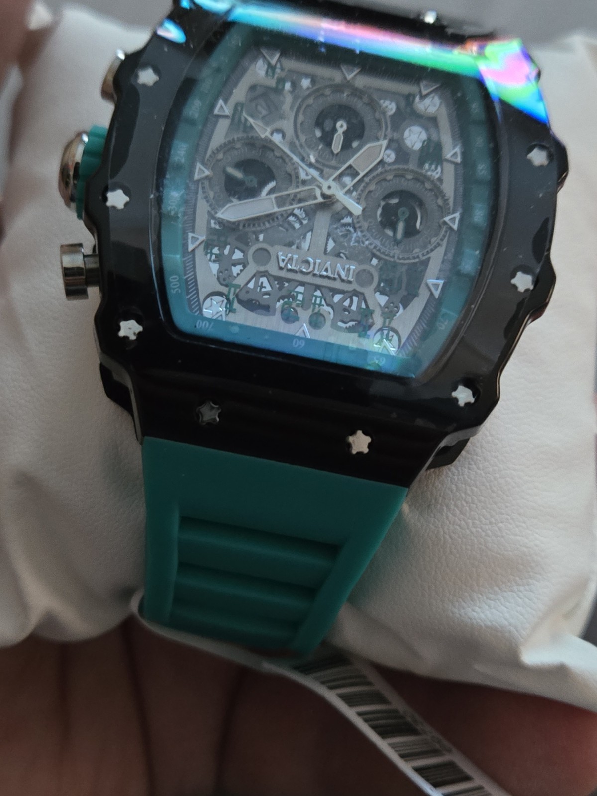 Invicta Men’s Quartz Chronograph 44-47.9mm Black Case Green Silicone Strap