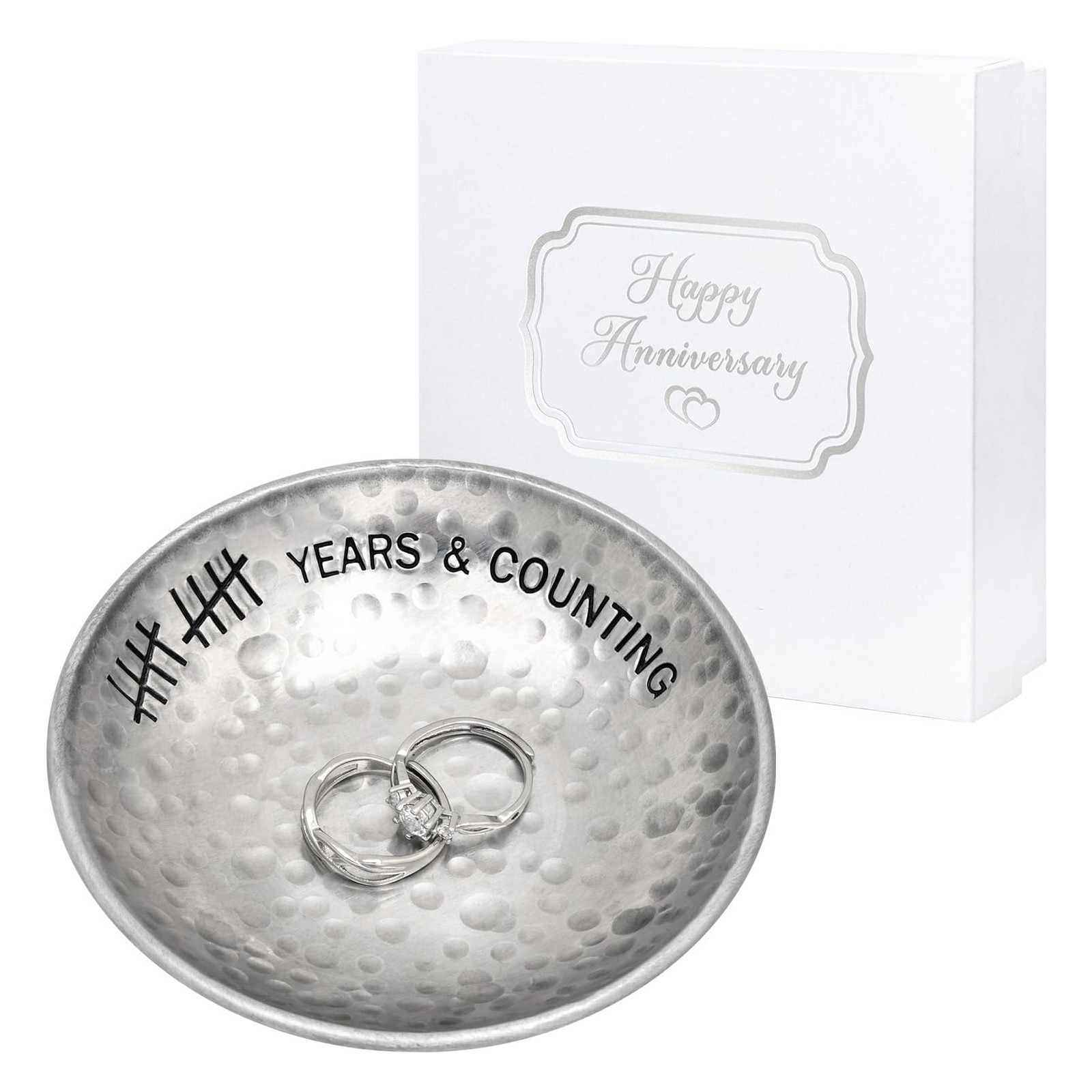 10 Year Wedding Anniversary Tin Gifts – 4″ Engraved Aluminum Jewelry Tray
