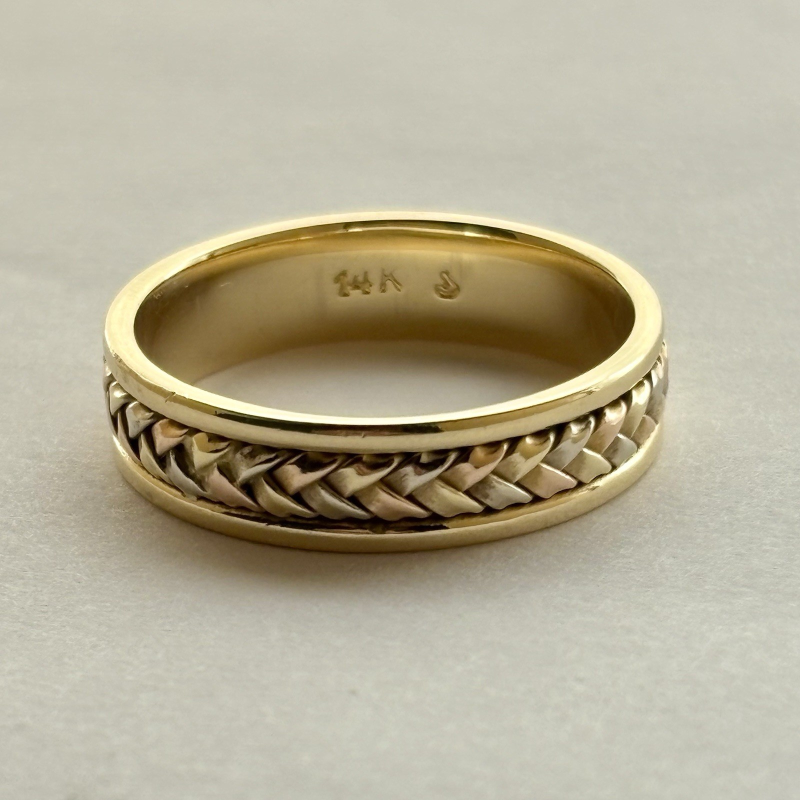 14K Solid Tri-Color Gold Braided Band Ring Size 10.5