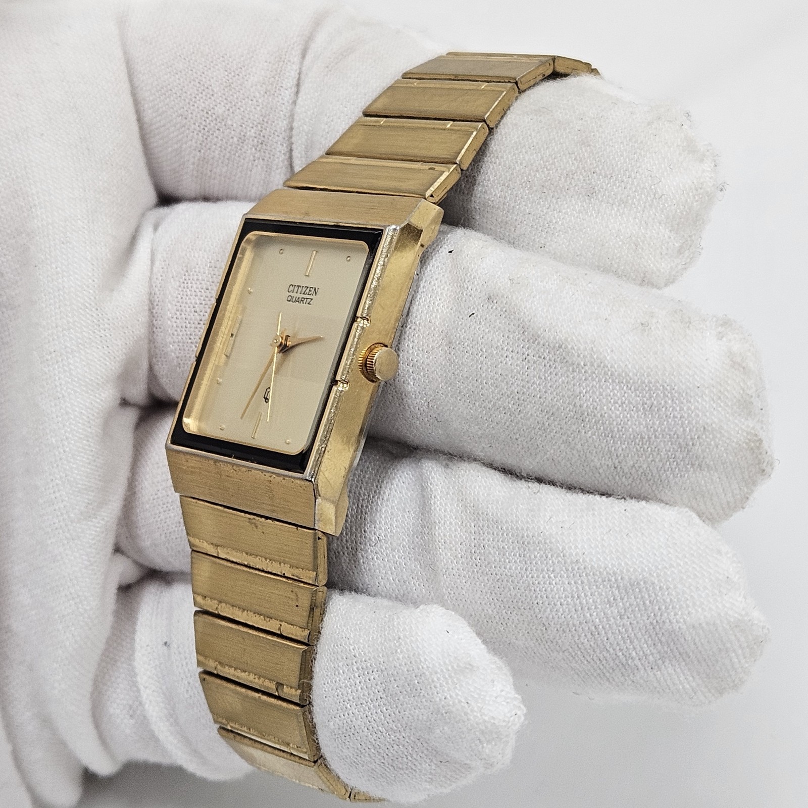 Vintage Citizen CQ 3630 Gold Tone Quartz Mens Tank Dress Wrist Watch New Battery