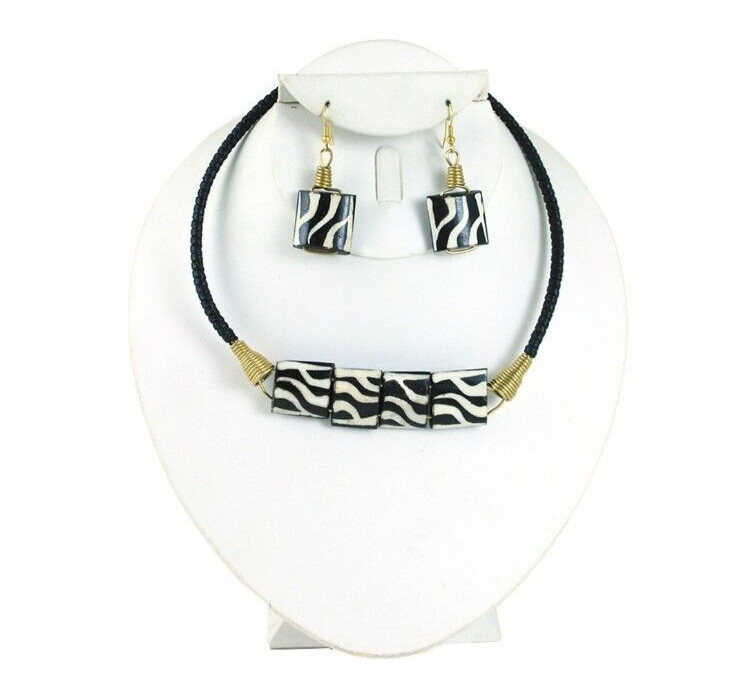 African- Bone & Brass -Necklace & Earring Set- Handmade in Kenya-New