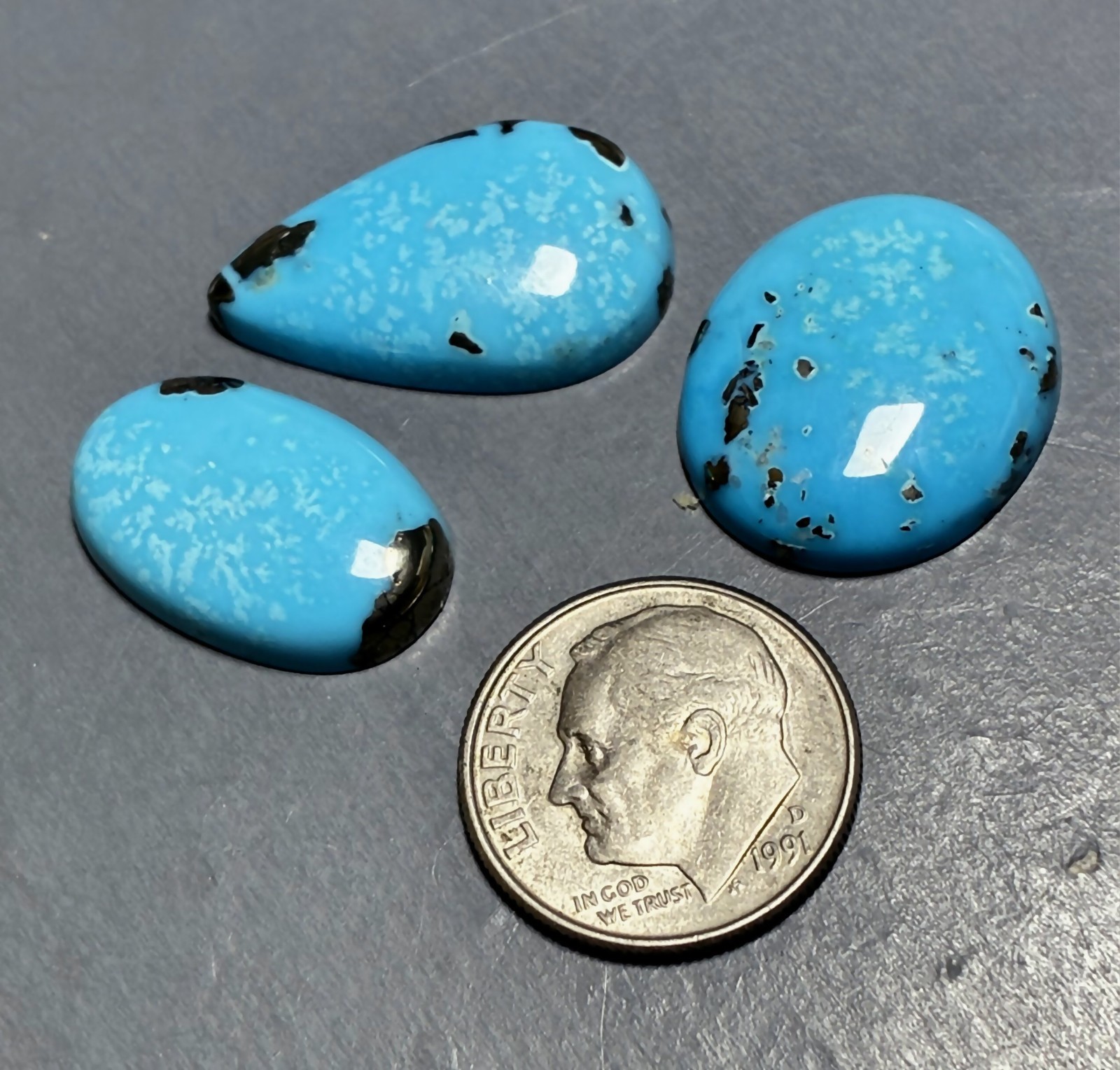 All 3 Persian Turquoise Cabochons with Pyrite Pear Oval Shape