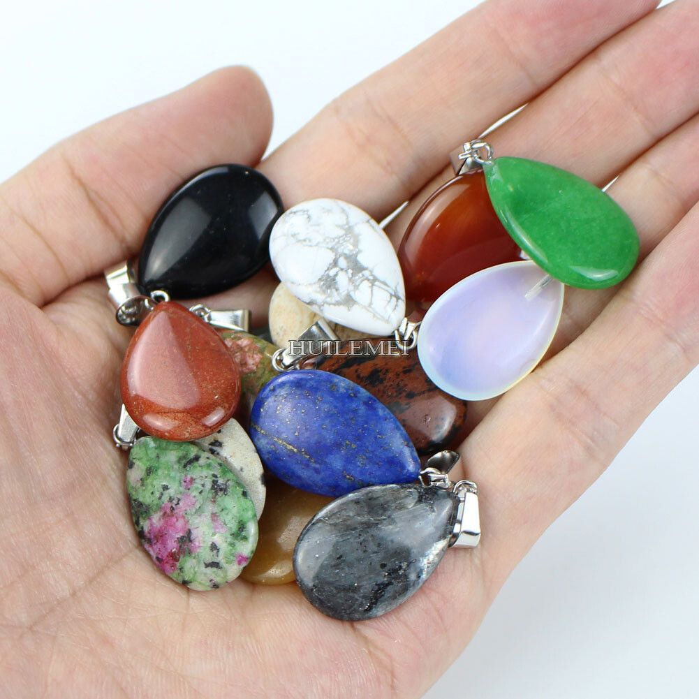 20pcs Mixed Natural Gemstone Water Drop Pendant Beads Reiki Chakra Healing Stone