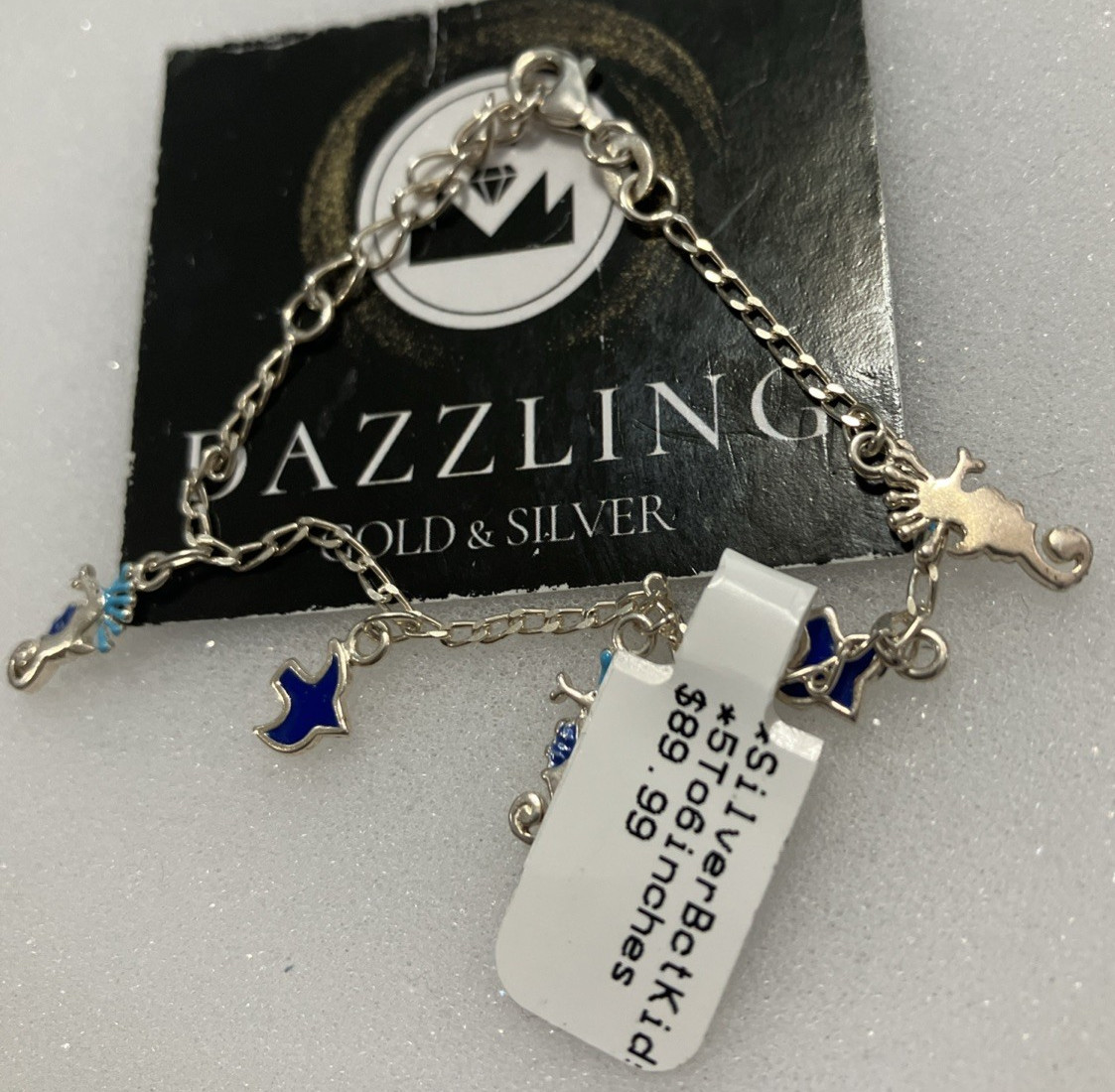 925 Sterling Silver Girl 5 Charms Bracelet Seahorse 3.2grams 5” To 6” New w/Tag