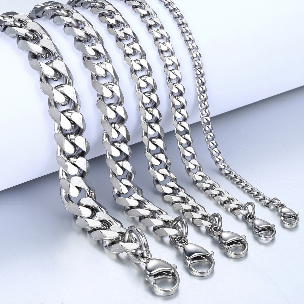 3/5/7/9mm Stainless Steel Curb Cuban Link Bracelet Mens Womens Chain Adjustable