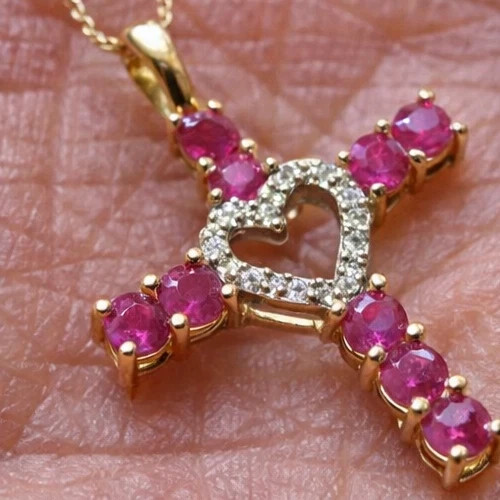 Heart Cross Pendant Necklace – Gold Tone Diamond Accent Religious Jewelry