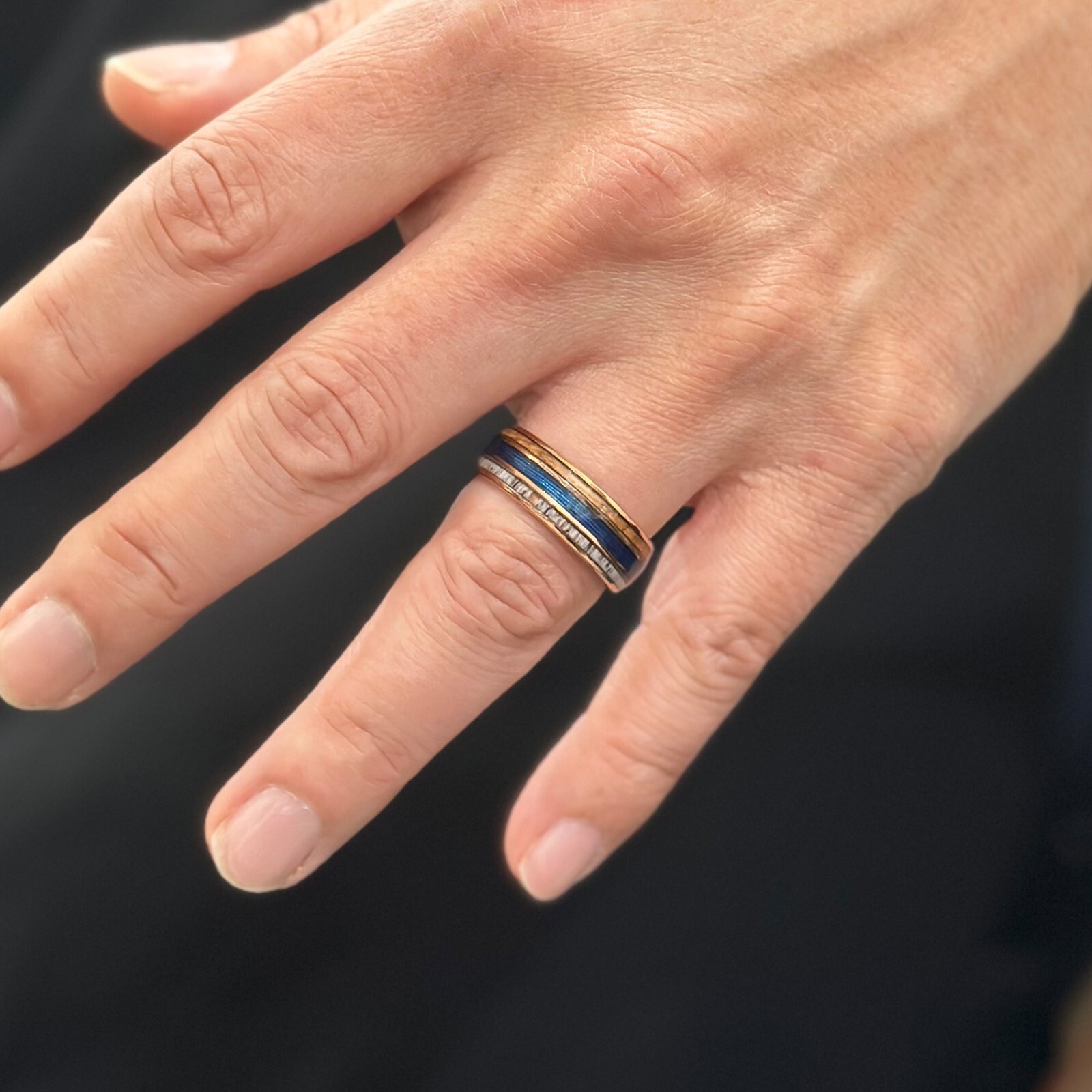 Personalized Tungsten Blue Fishing Line-Whiskey Barrel-Deer Antler Band Ring
