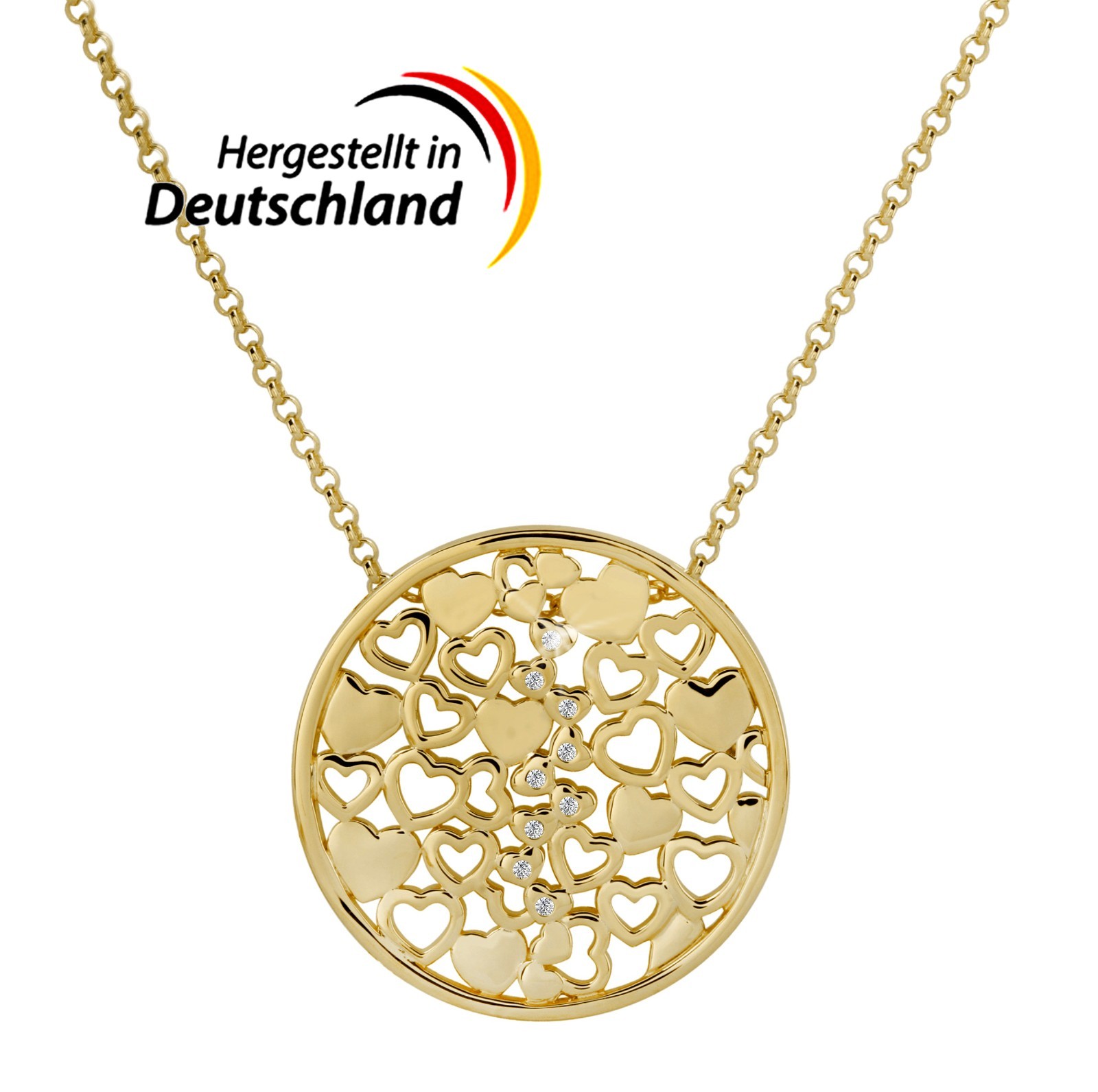 925 REAL SILVER Gold Plated *** Heart Cubic Zirconia Pendant Necklace Chain 42-47cm