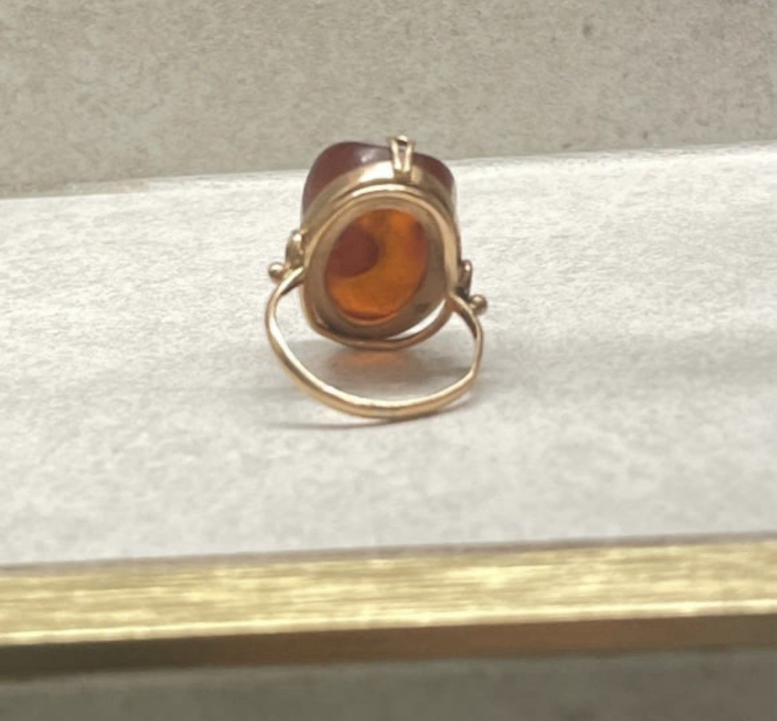 Antique Soviet Amber Cabochon Ring, 6.5