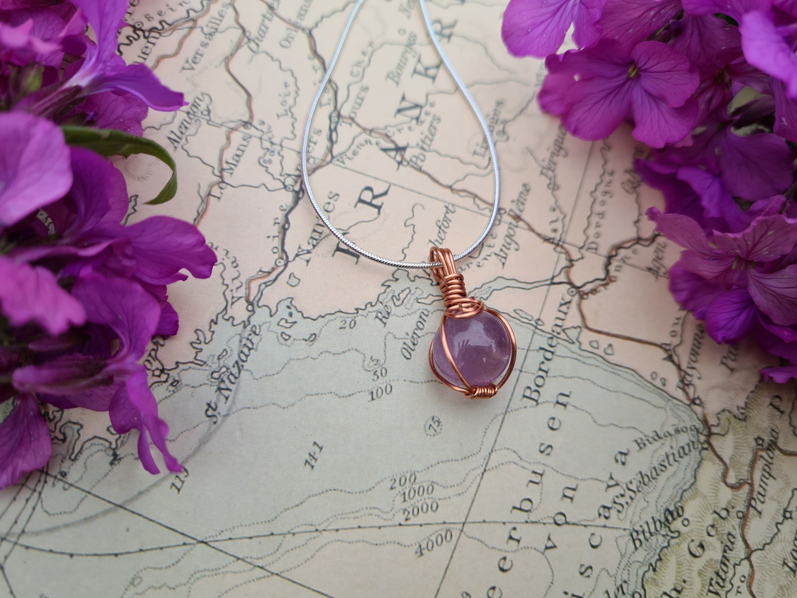Amethyst mini sphere wrapped pendant