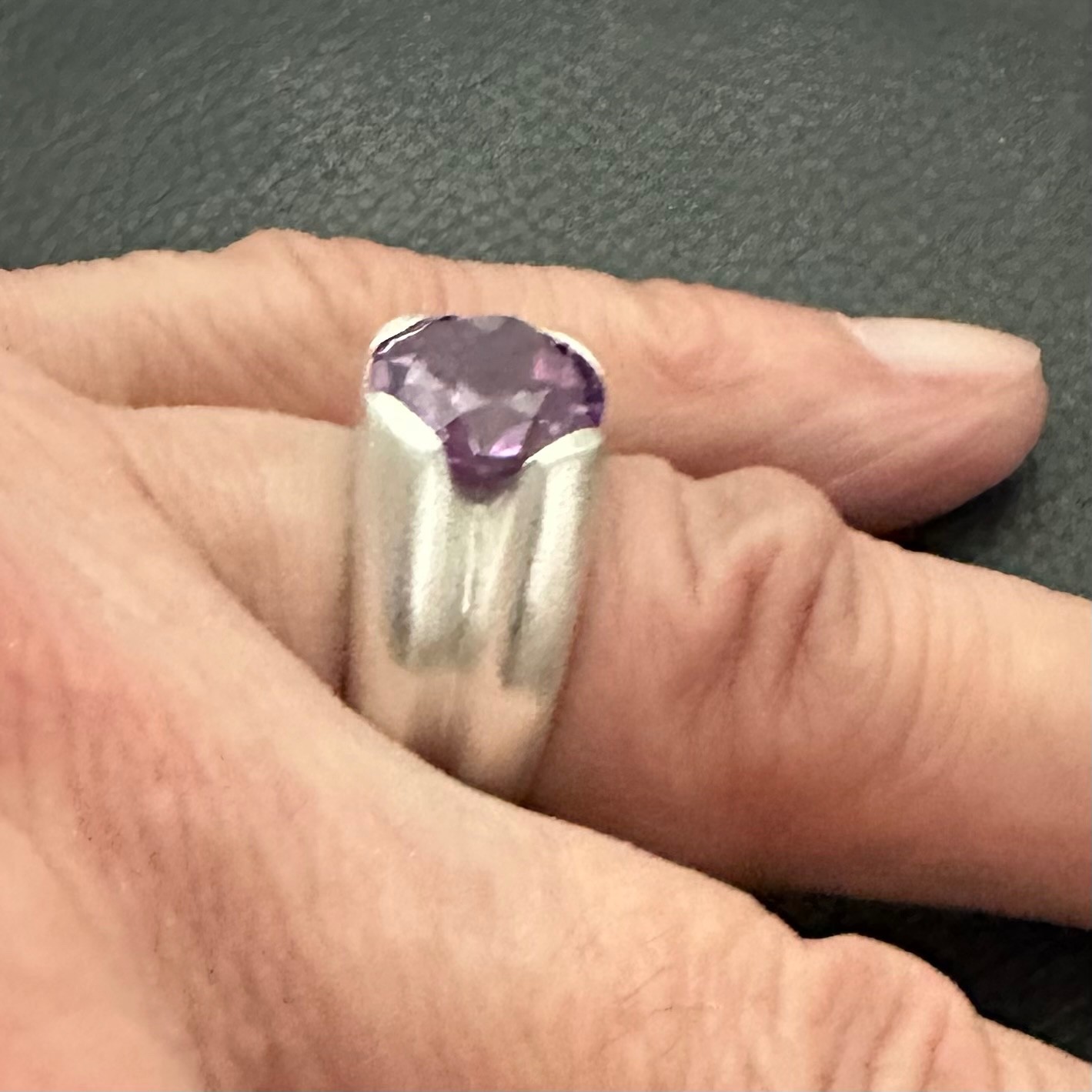 MJG STERLING SILVER MEN’S RING. 12MM LAB ALEXANDRITE. 4 PRONG. SZ 9 1/2. 23gr.