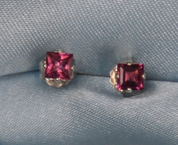 3.0-3.50MM SQUARE RASPBERRY PINK AFRICA RHODOLITE GARNET .925 STERLING STUDS