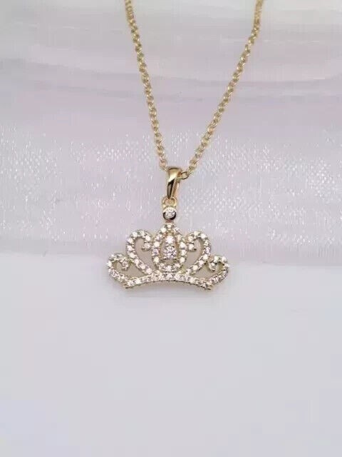 Round Cut Simulated Diamond Gorgeous Crown Fancy Pendant 14k Yellow Gold Plated