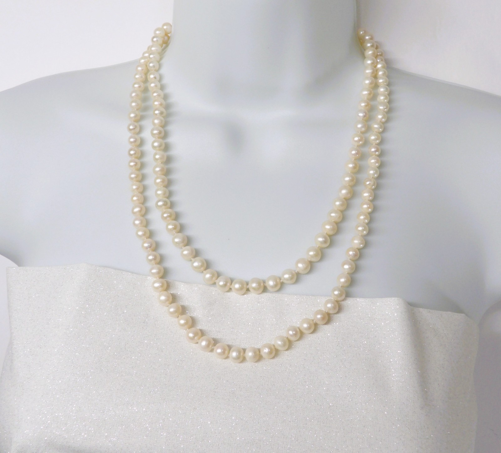 45 inches long white potato Cultured Freshwater Pearl Necklace Knotted NK802B