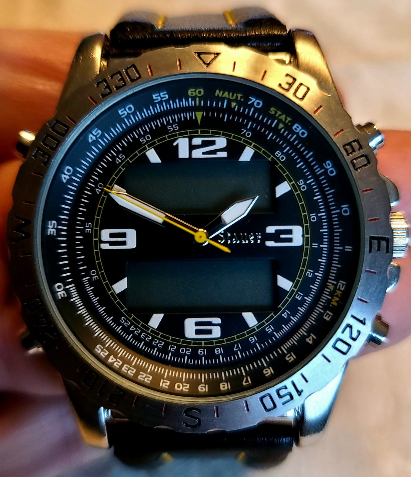 Stauer 20409 Ana-Digi Mens Watch Compass Bezel New Needs Battery