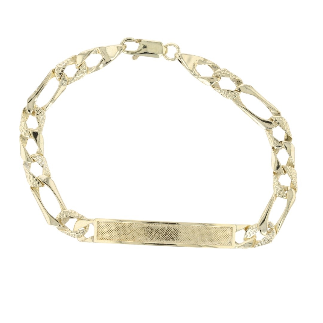6mm Textured Figaro Link Chain 7″ ID Bracelet 14k Yellow Gold 7.21 Grams