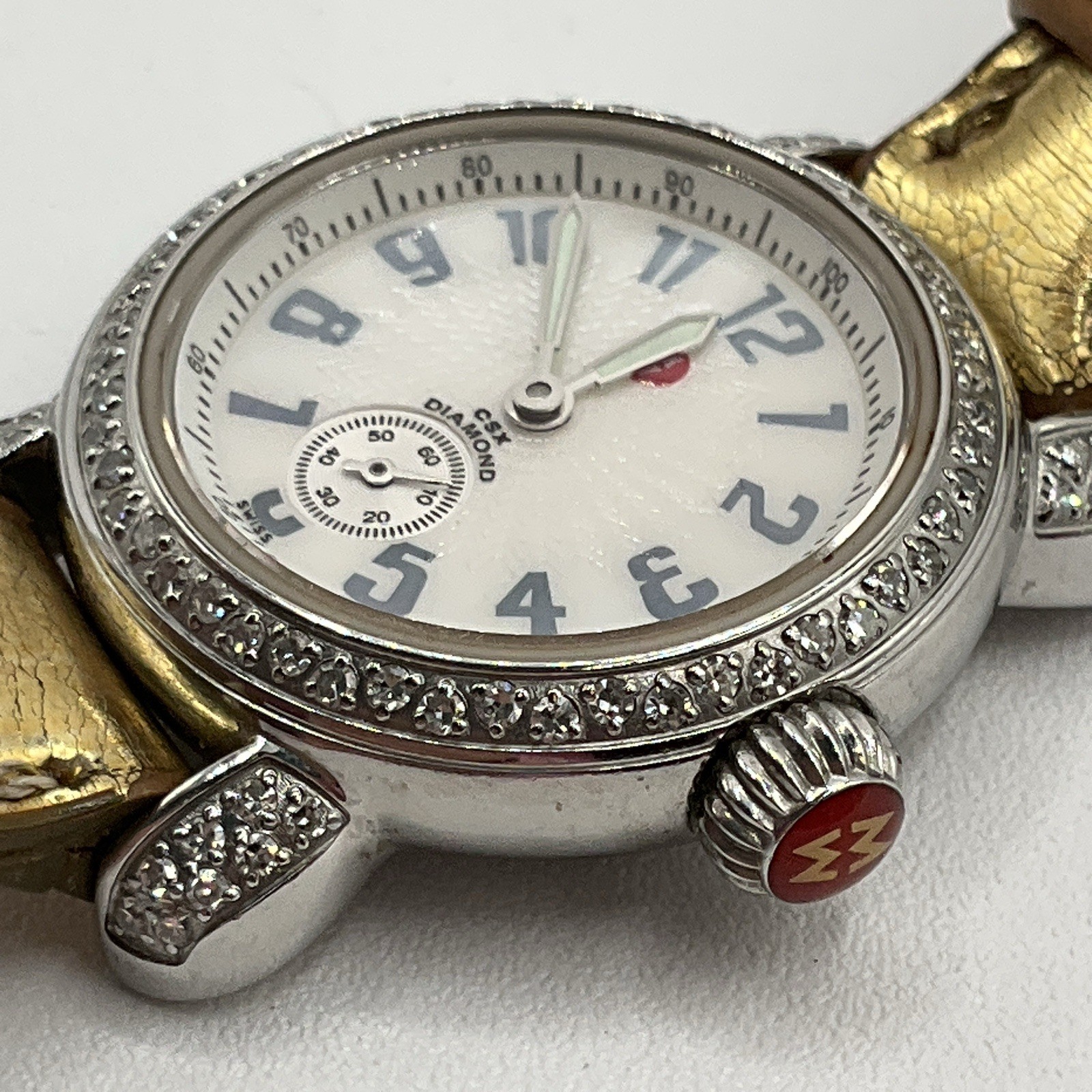 Michele CSX Diamond Bezel Wrist Watch 71-2600 With 3 Extra Bands Gold Pink White