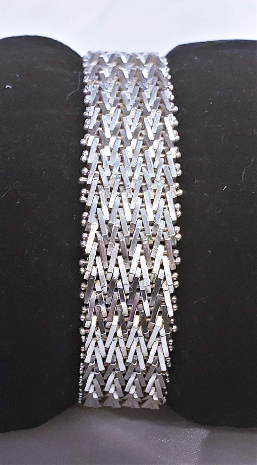 Vintage 1970s-80s Wide Woven Mesh Sterling Bracelet Signed Mexico TJ-19