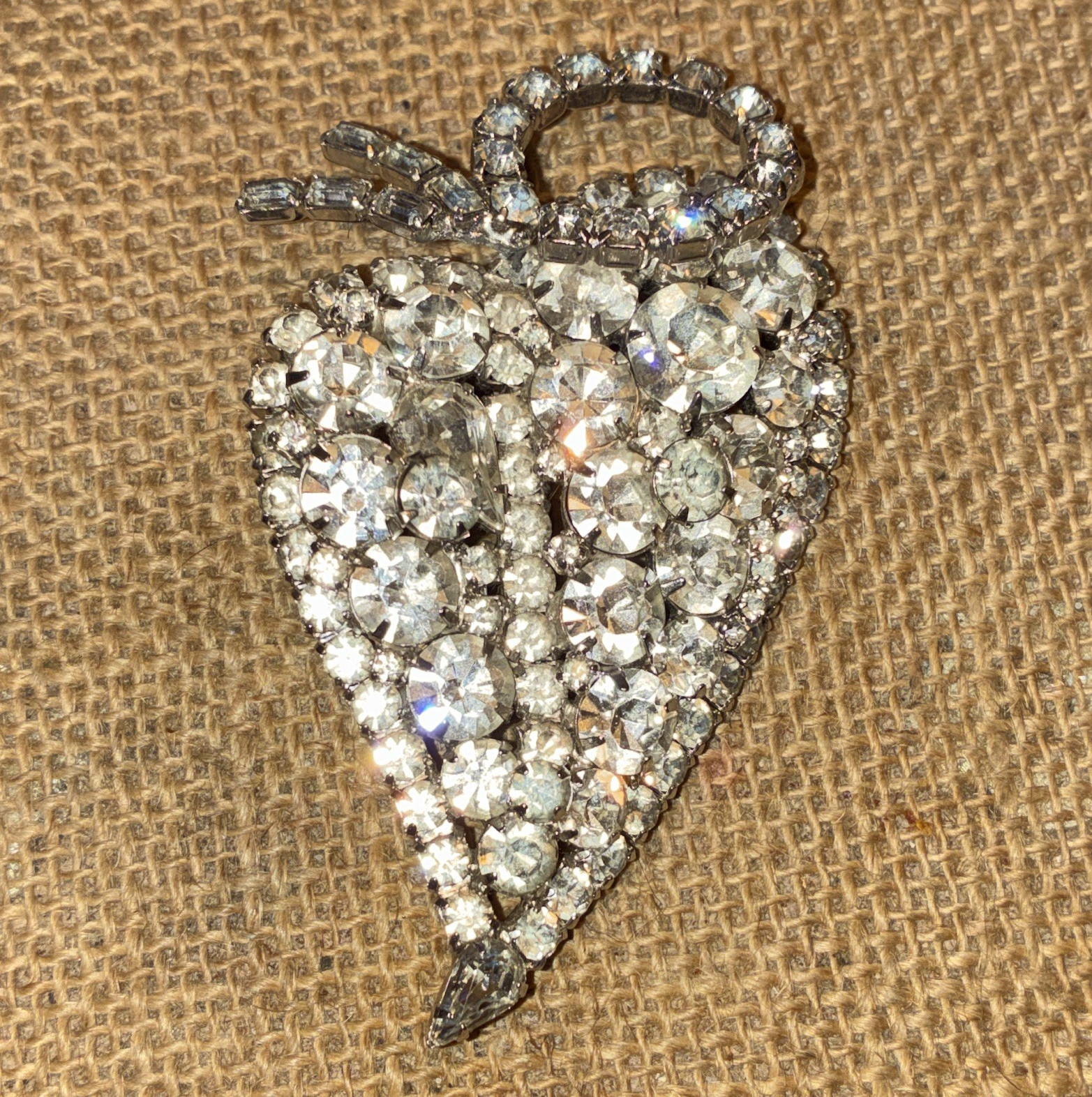Silver-Tone Clear Rhinestone Heart Cluster Brooch Pin Love Theme Metal
