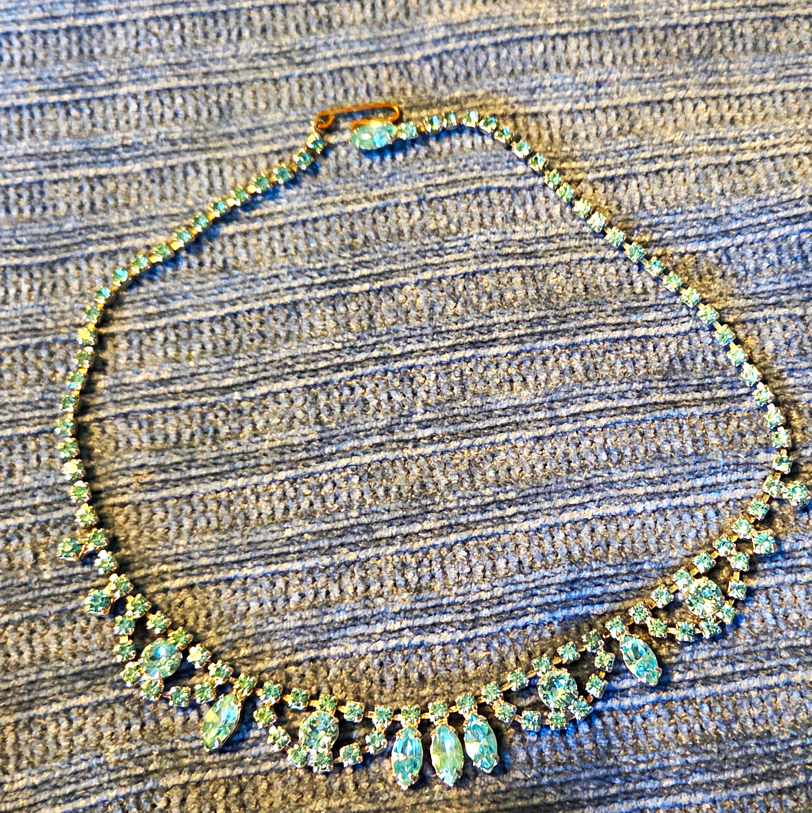 Blue Rhinestone Statement Necklace Silver Tone Marquise Cup Chain Hook