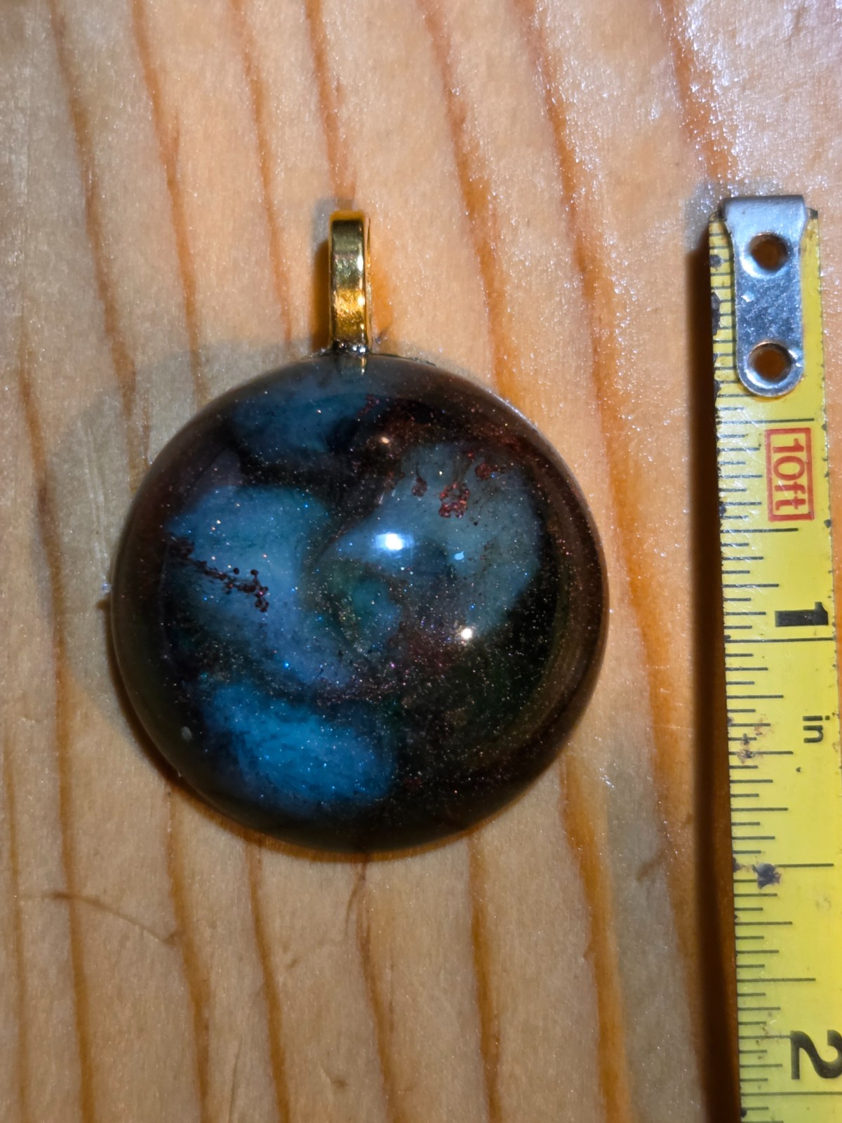 Handmade Blue Teal Nebula Resin Pendant Necklace Round Glitter N101