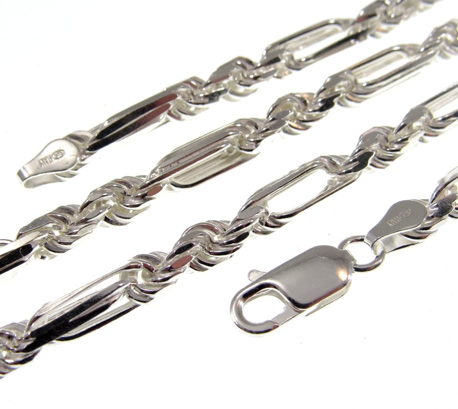 4.6MM Solid 925 Sterling Silver Men’s Italian Figarope Chain Necklace / Bracelet