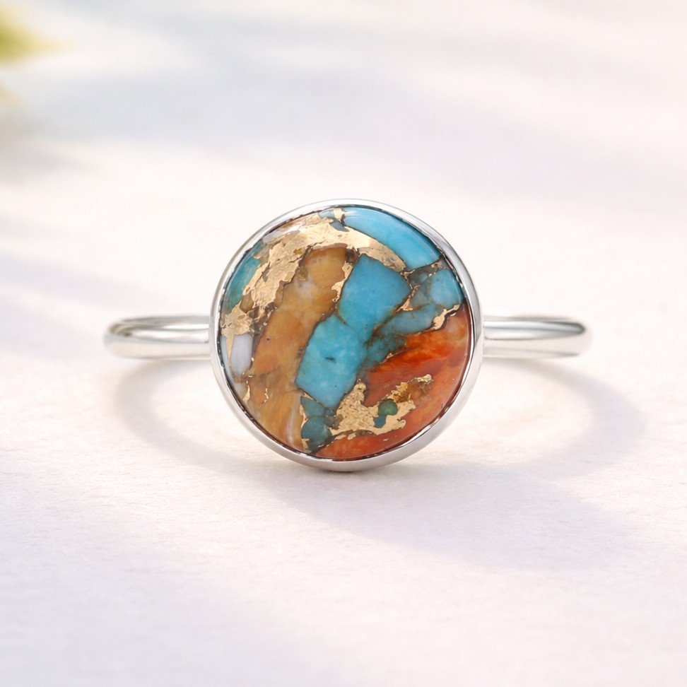 Spiny Oyster Turquoise Ring 925 Sterling Silver Handmade Ring for Women