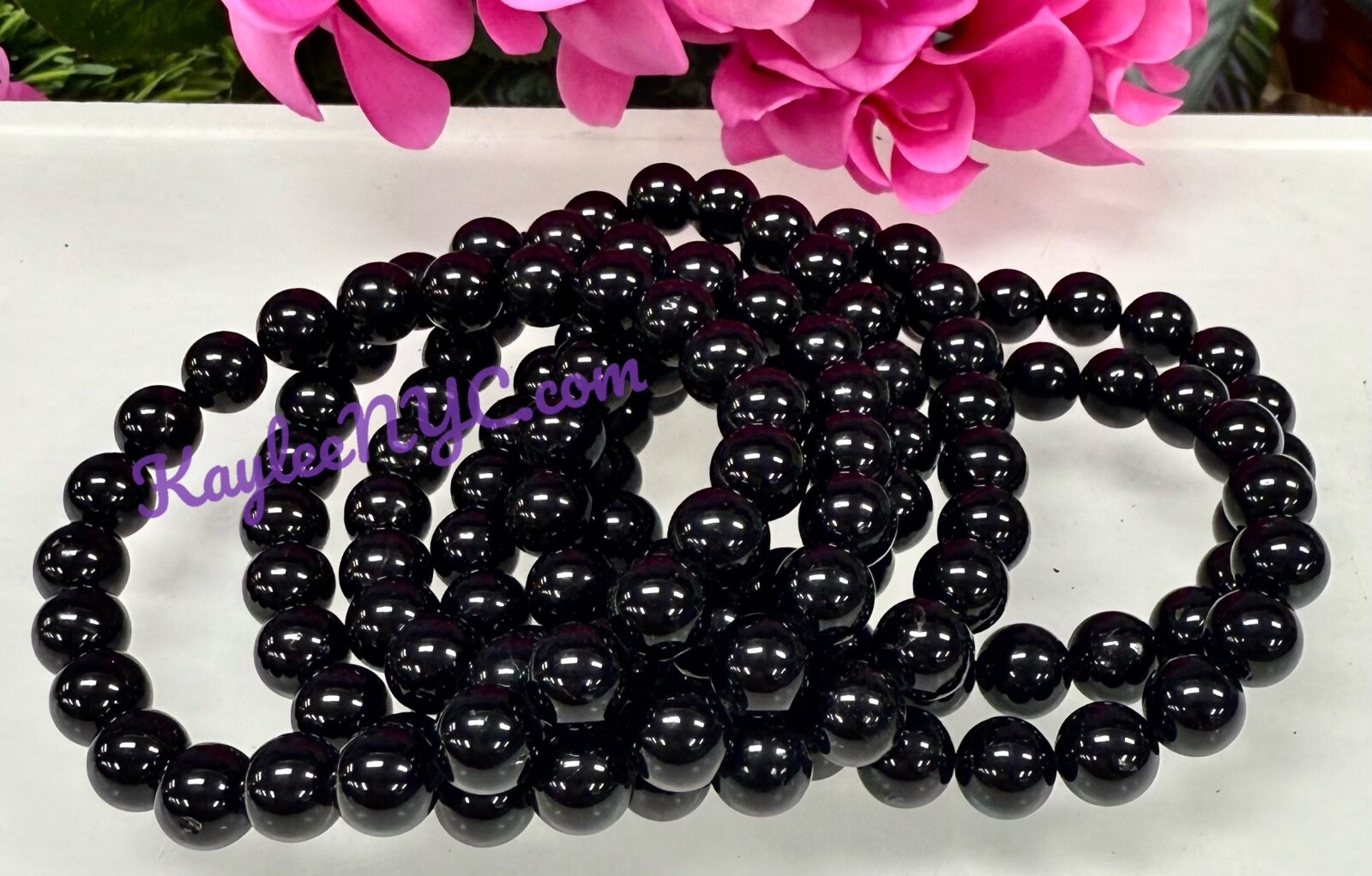 Wholesale Lot 6 Pcs Black Tourmaline 8mm 7.5” Crystal Healing Stretch Bracelet