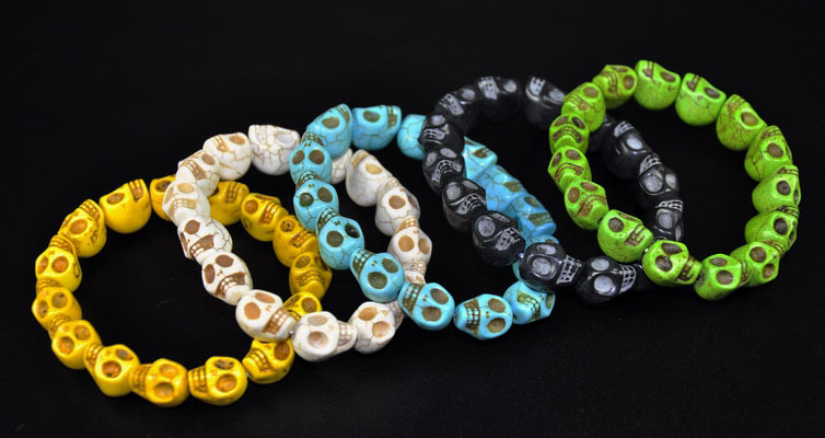 Cool Natural Stone Handcraft Skull Beads Stretchy Wristband Bracelet Bangle