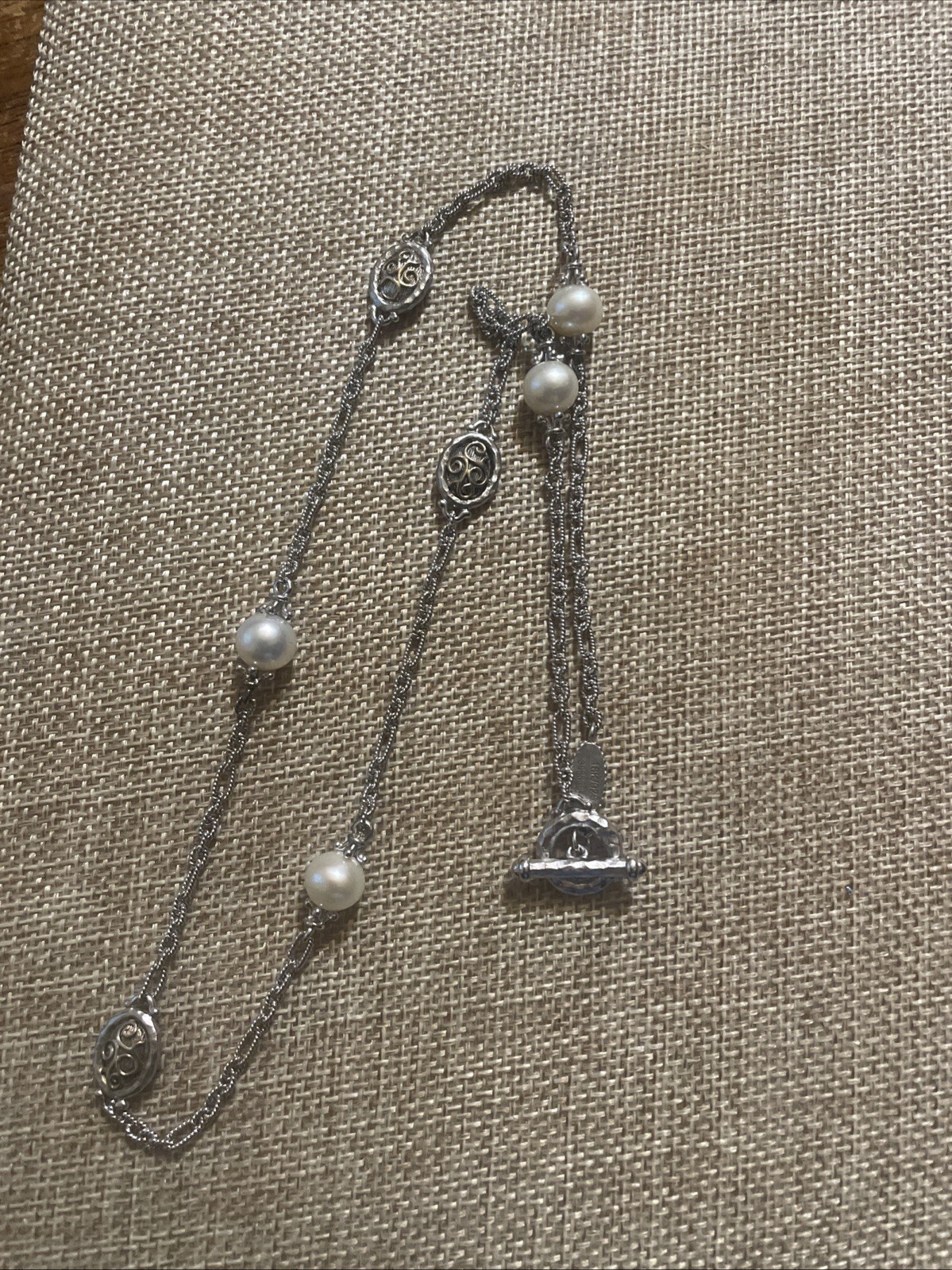 Gabriel & Co Sterling Silver/18k Gold & Pearl Station Necklace