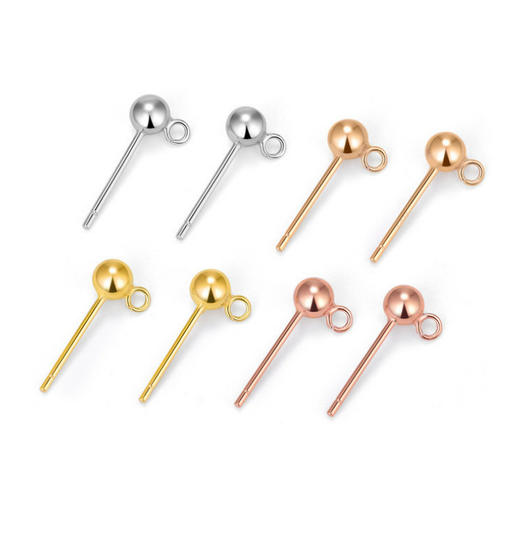 925 Sterling Silver Earring Post Pin Ball Open Ring Ear Stud DIY Finding Jewelry