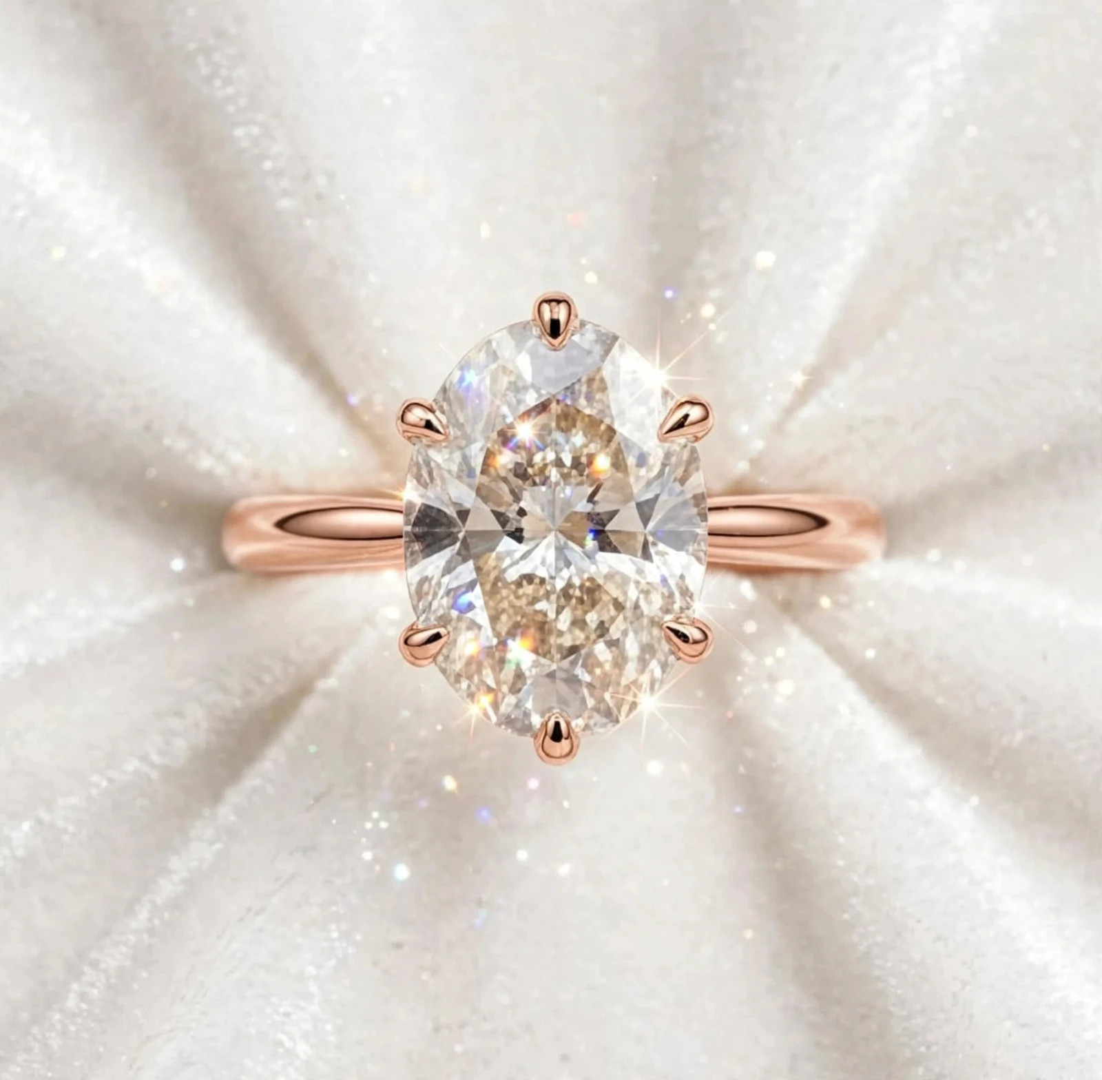 2.0Ct oval Cut moissanite Six prong Solitaire Engagement Ring 14k gold Plated
