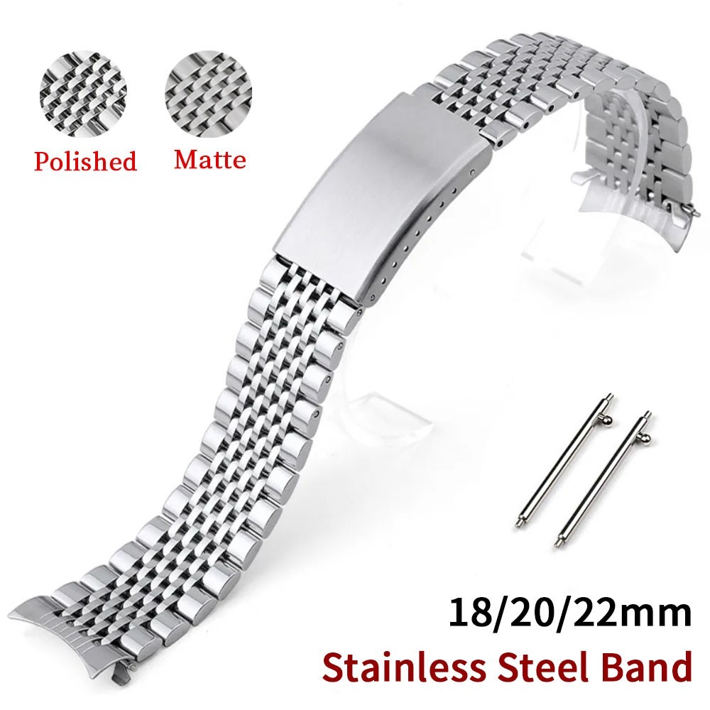 High Quality 9 Beads Stainless Steel Arc Watch Strap 18/20/22mm Metal Bracelet