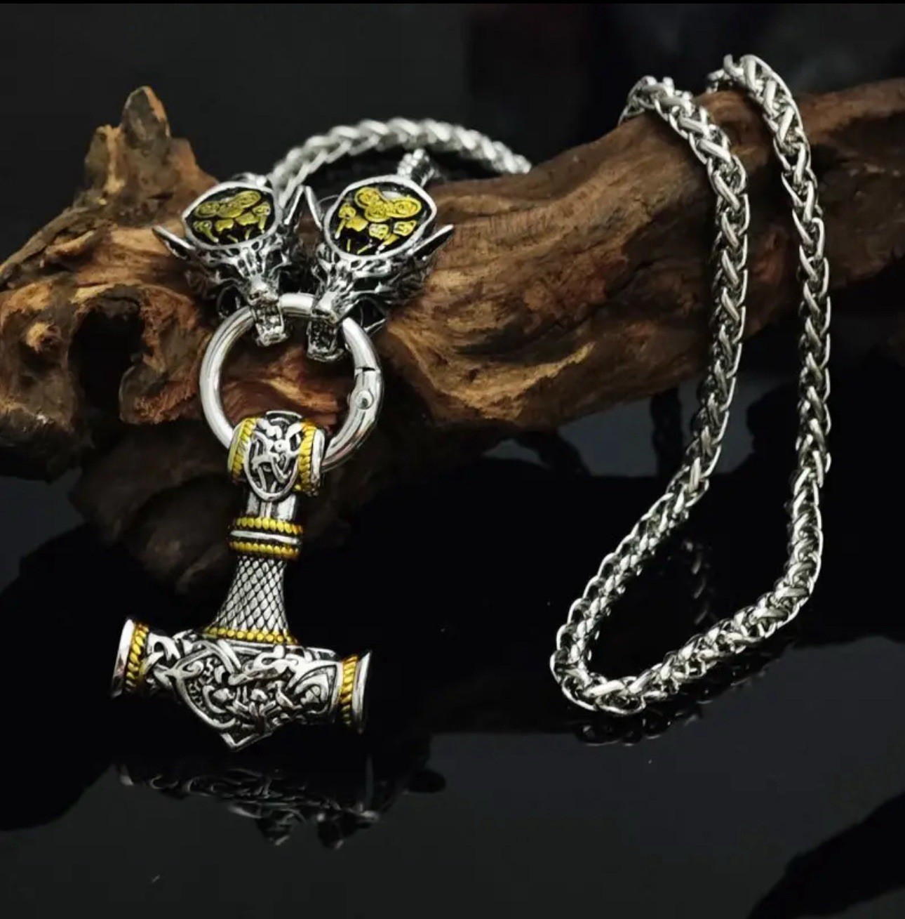 Men’s Viking Hammer Pendant Necklace Silver Gold Color 23.62in