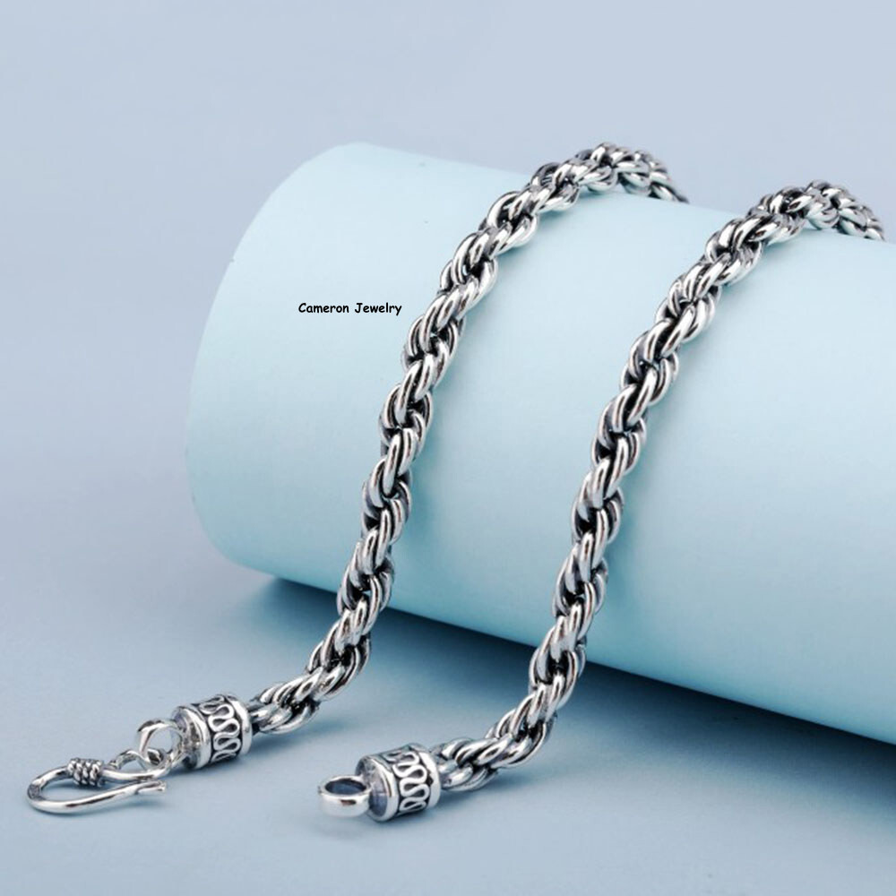 Pure S925 Sterling Silver Chain 5mm 6mm 8mm Twist Rope Link Necklace 20-30inch