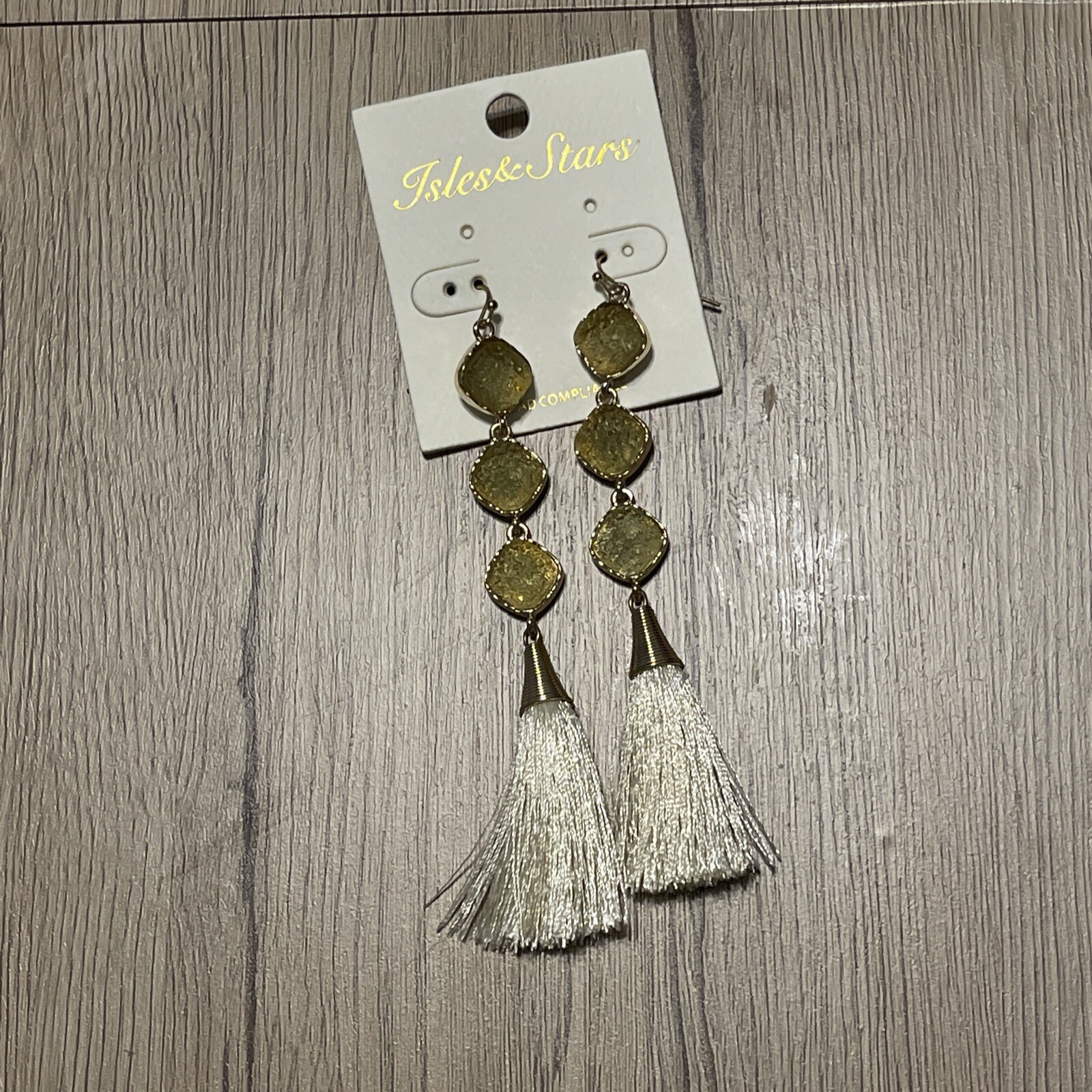 Isles And Stars Dangle Drop Tassel Earrings Lead Compliance Gold Druzy