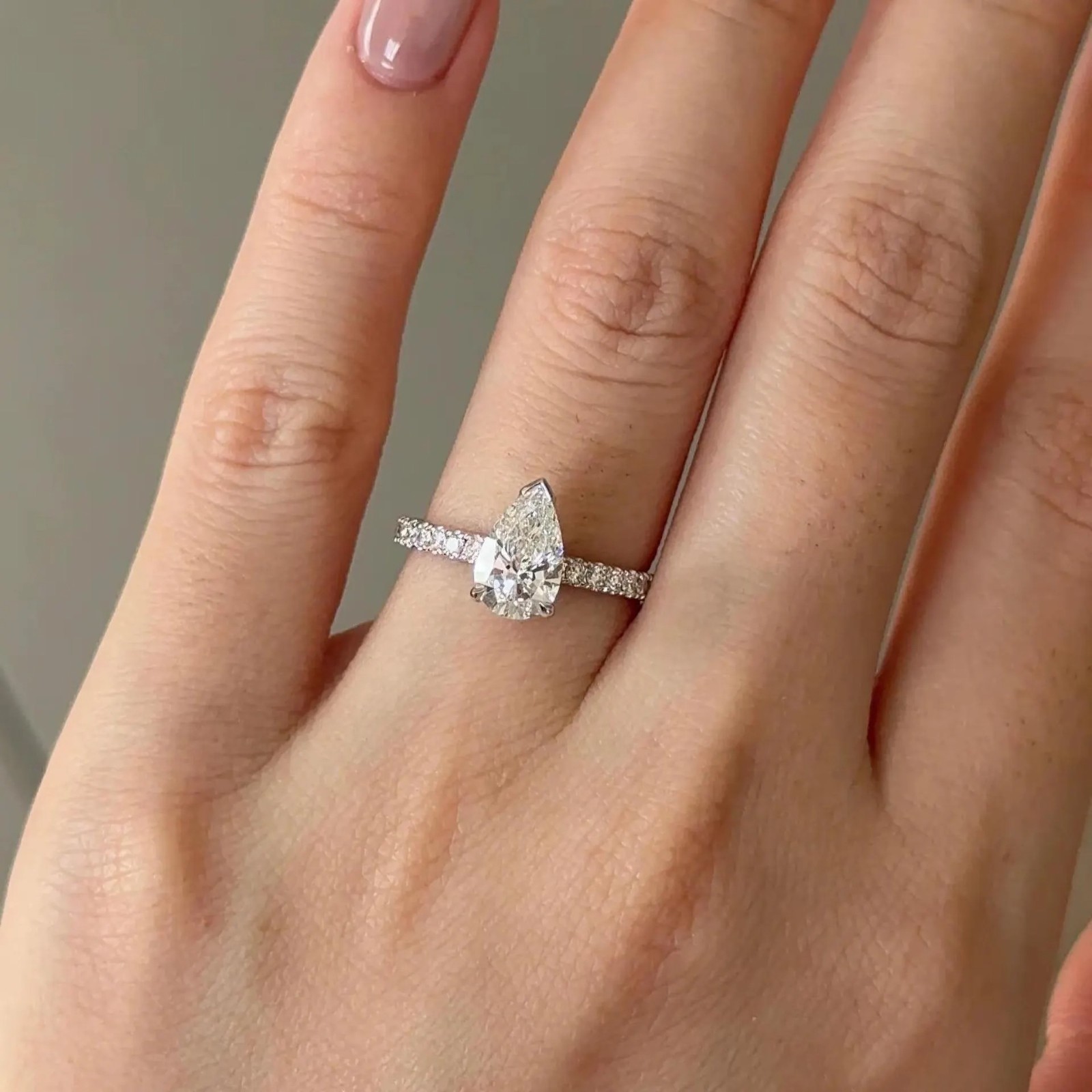 Pear Cut Moissanite Engagement Ring, 925 Silver Anniversary Ring Gift for Wife
