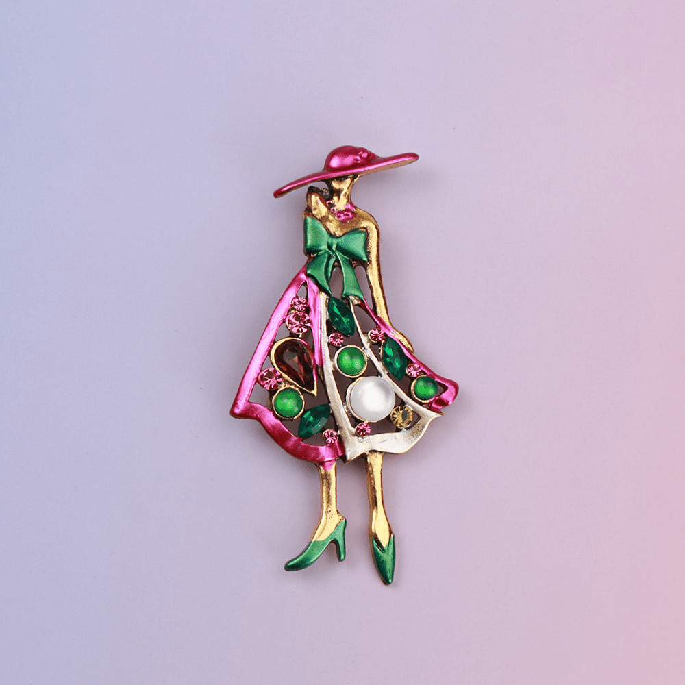 Elegant Rhinestone Enamel Lady Brooch Pin, Ideal for Daily Wear Accessory