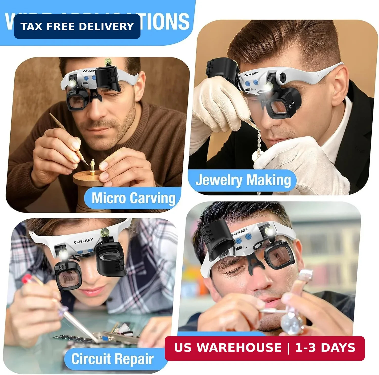 COYLAPY Magnifying Glasses for Close Work, Jewelers Magnifying Glass with Light