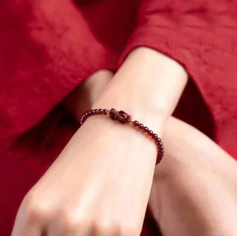 Dragon Charm Garnet Bracelet Healing Crystal Protection Handmade Love Bracelet