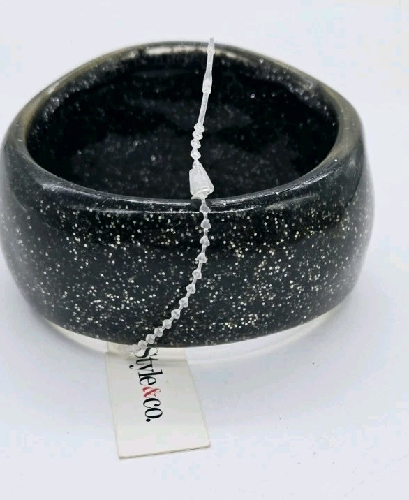 Couture Jet Sparkle WIDE Bangle Bracelet Black Style & Co One Size OSFM